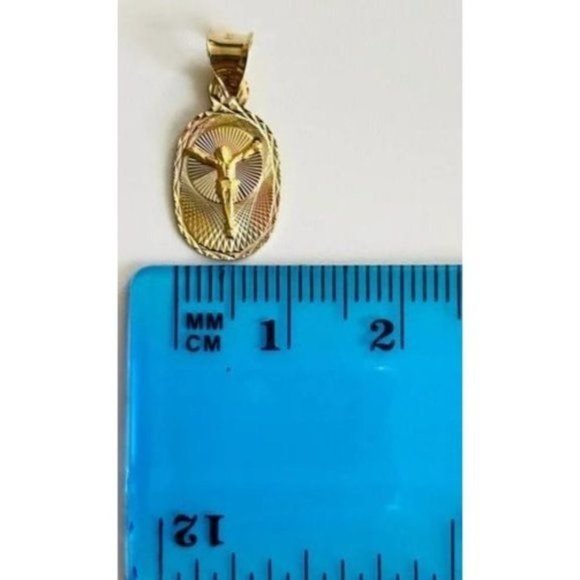 14K Solid Gold Jesus Pendant, 20 mm Real Gold Jesus Christ Pendant, Small Crucif - Picture 4 of 14